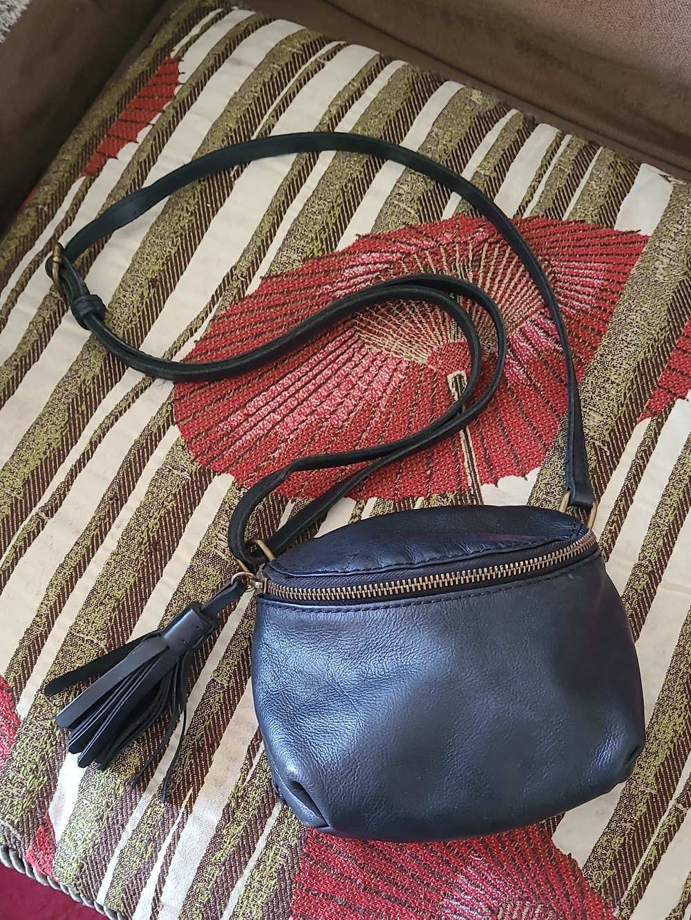 Vintage Lucky Brand Leather Crossbody Bag with Tassel - Black